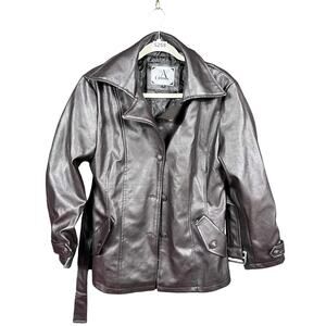 A Collezioni Jacket Womens Small Brown Leather Belted Notch Lapel Made in Italy